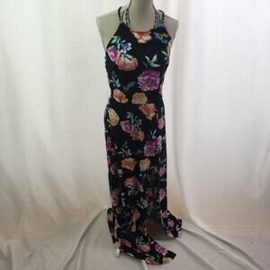 By & by pat w floral maxi dress black pink XS